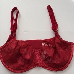 Victoria's Secret Dream Angels Red Lace Underwire Bra 34DDD F Push-Up Unpadded